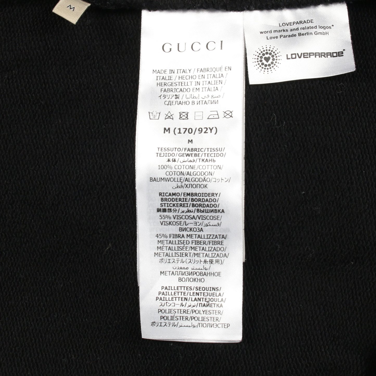 LOVE PARADE プルオーバーパーカー コットン ブラック マルチカラー スパンコール グッチ トップス GUCCI