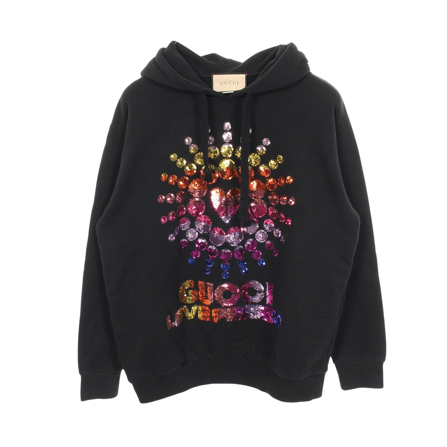 LOVE PARADE プルオーバーパーカー コットン ブラック マルチカラー スパンコール グッチ トップス GUCCI