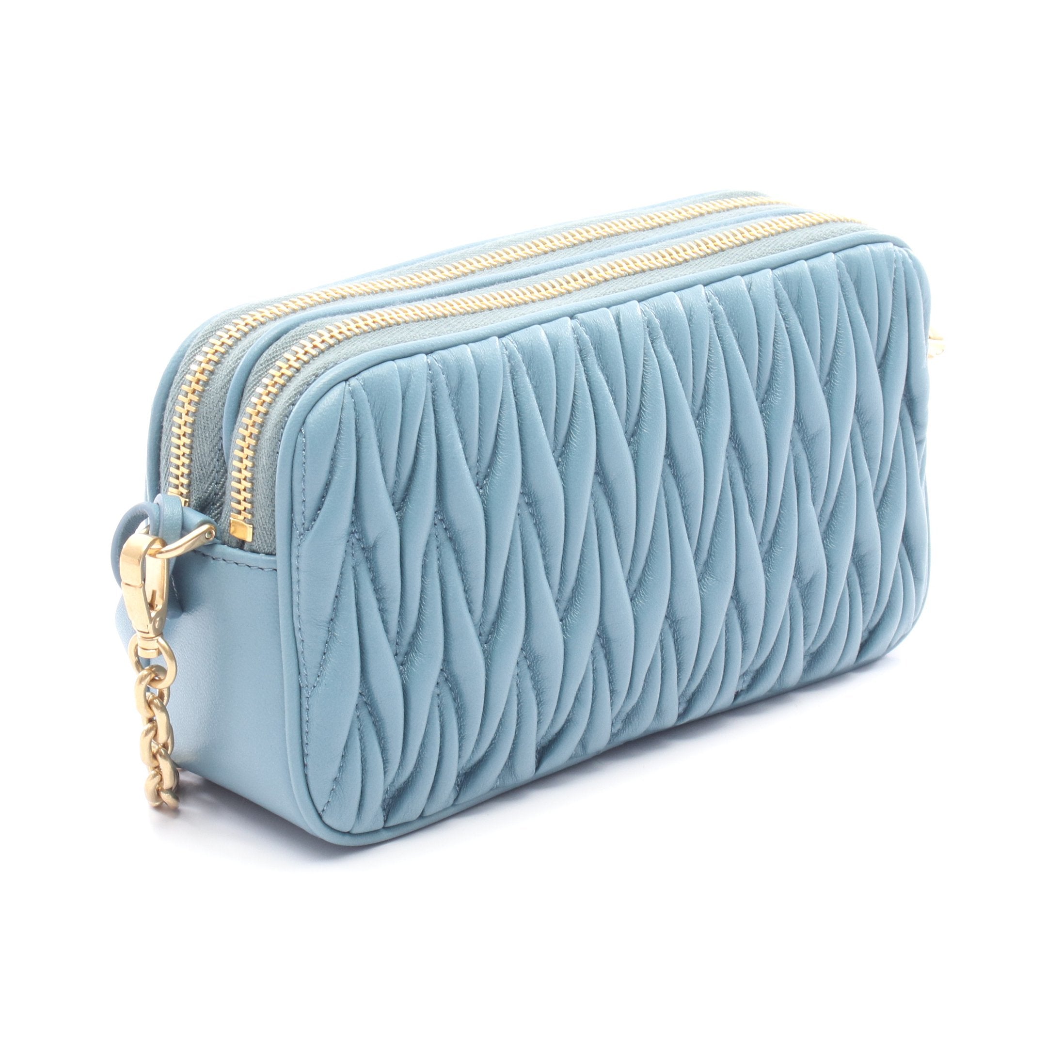 マテラッセ ミニ チェーンショルダーバッグ レザー ライトブルー