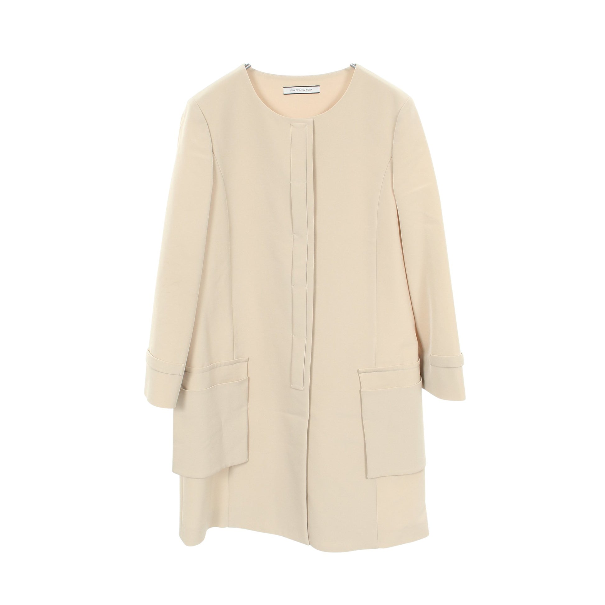 ノーカラー コート ベージュ フォクシーニューヨーク アウター FOXEY NEW YORK
