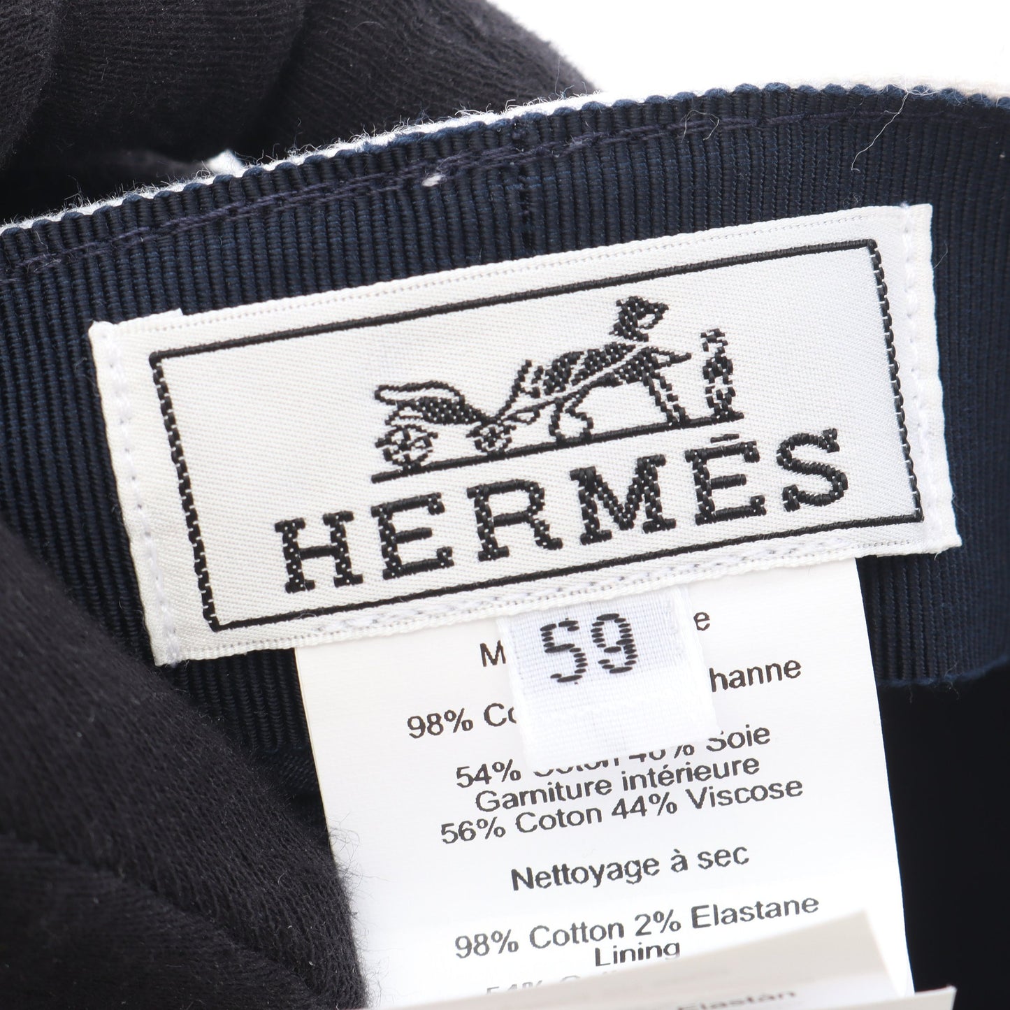 シェーヌダンクル キャスケット 帽子 コットン ホワイト ネイビー エルメス 財布・小物 HERMES