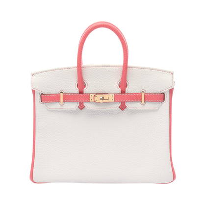 バーキン25 ローズアザレ ハンドバッグ トゴ ホワイト ピンク ゴールド金具 Y刻印 エルメス バッグ HERMES