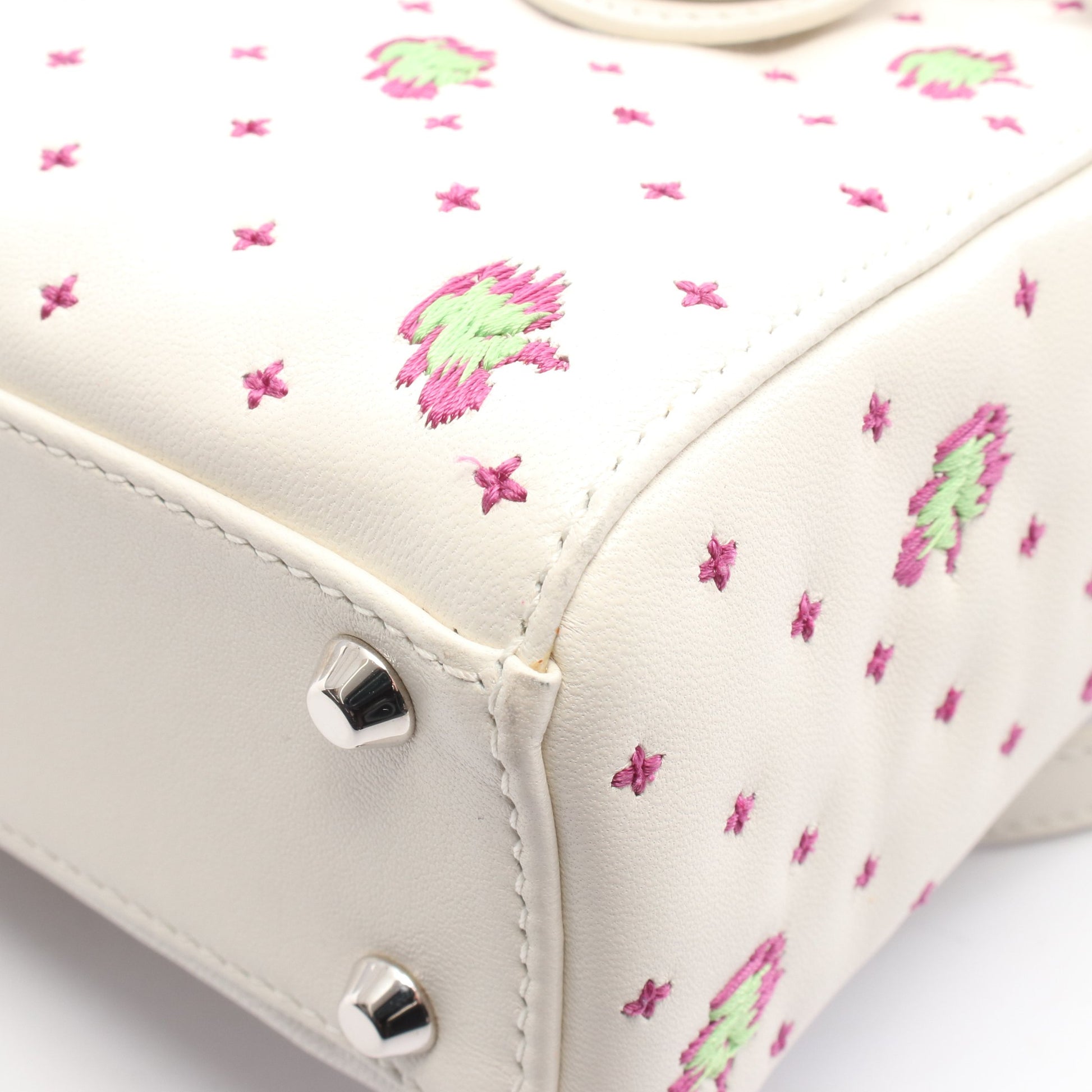レディディオール ミニ ハンドバッグ 刺繍 レザー ホワイト 2WAY クリスチャンディオール バッグ Christian Dior