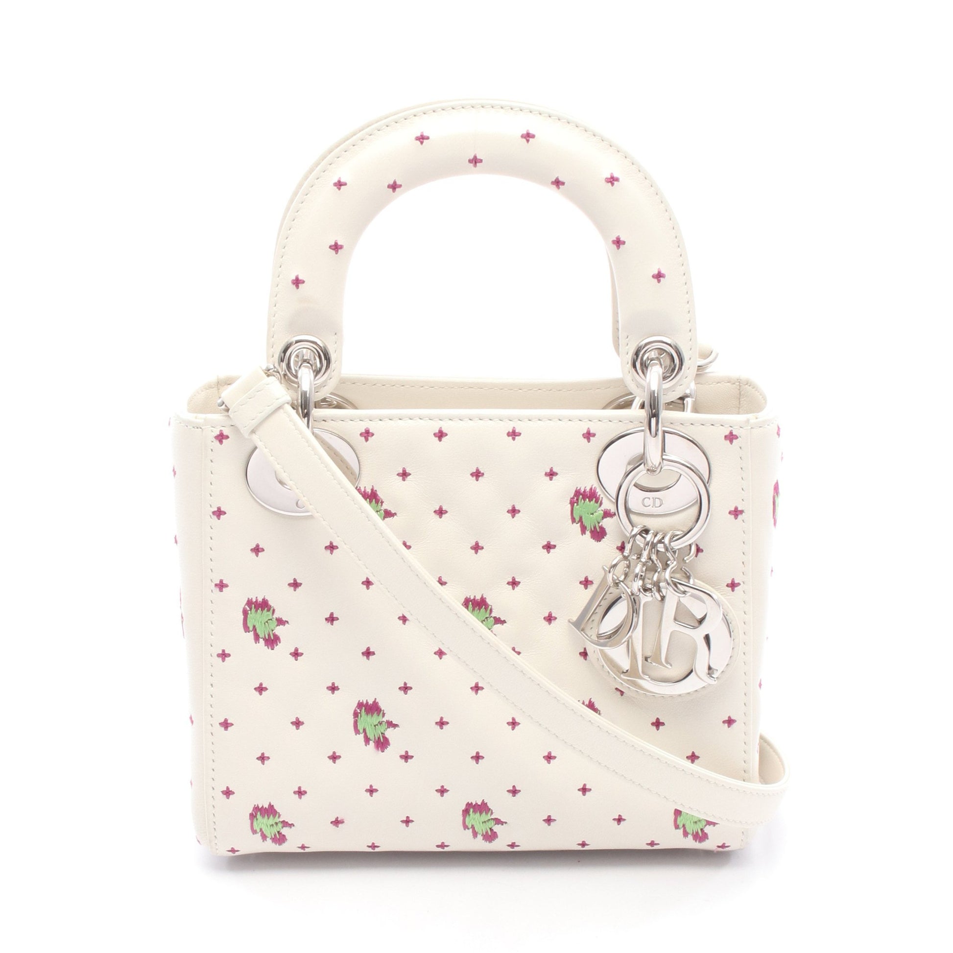 レディディオール ミニ ハンドバッグ 刺繍 レザー ホワイト 2WAY クリスチャンディオール バッグ Christian Dior