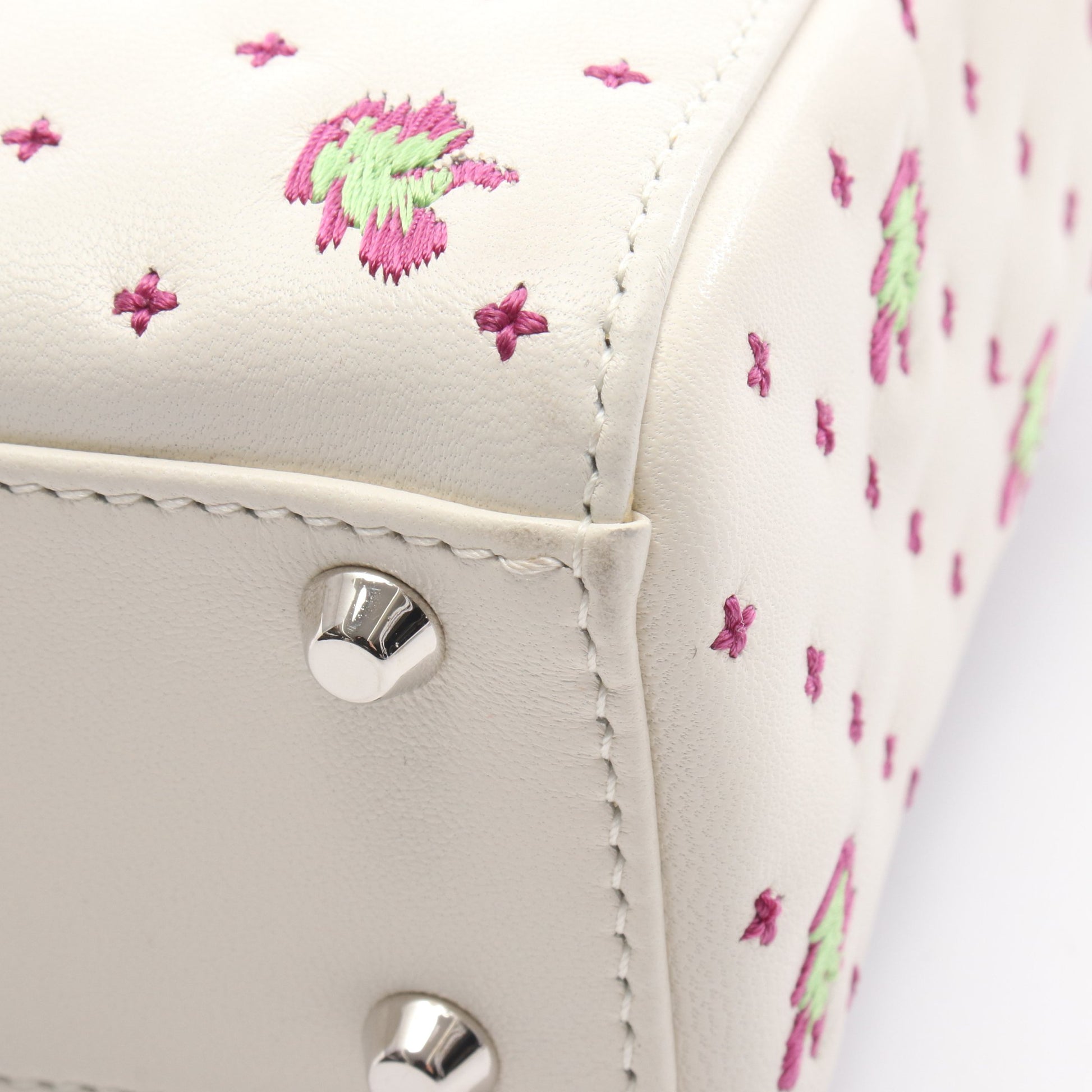 レディディオール ミニ ハンドバッグ 刺繍 レザー ホワイト 2WAY クリスチャンディオール バッグ Christian Dior