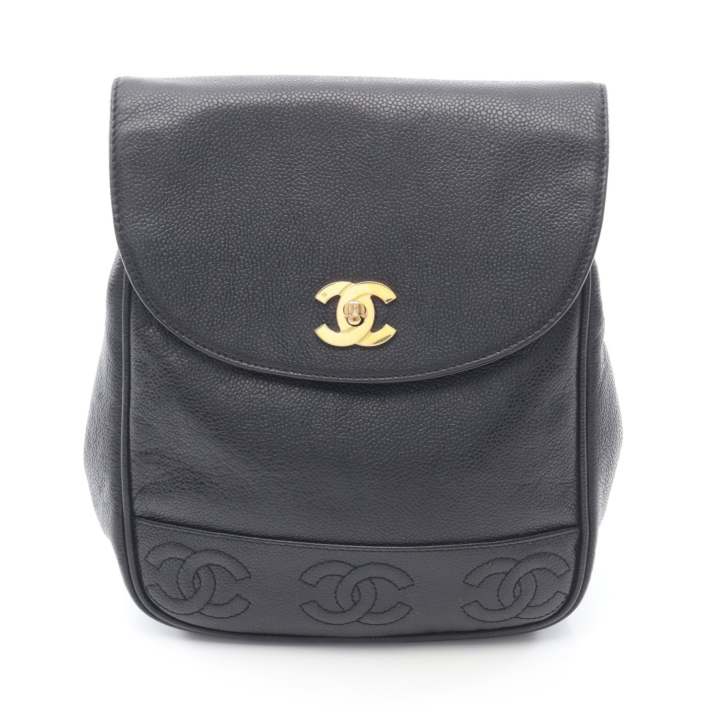 トリプルココマーク バックパック リュックサック キャビアスキン ブラック ゴールド金具 シャネル バッグ CHANEL