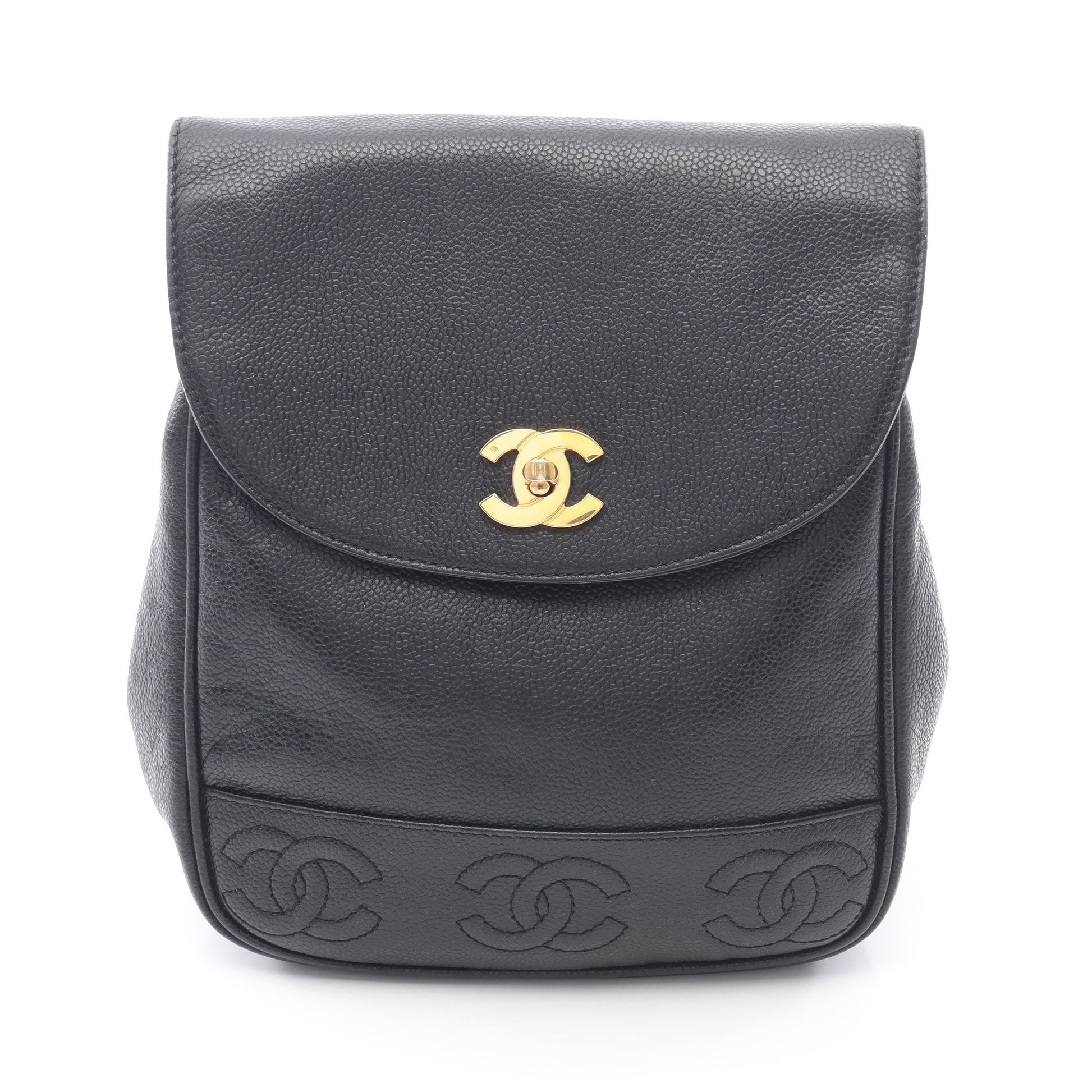トリプルココマーク バックパック リュックサック キャビアスキン ブラック ゴールド金具 シャネル バッグ CHANEL