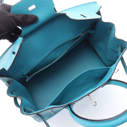 バーキン30 ブルーパオン ハンドバッグ トリヨンクレマンス エメラルドグリーン シルバー金具 □R刻印 エルメス