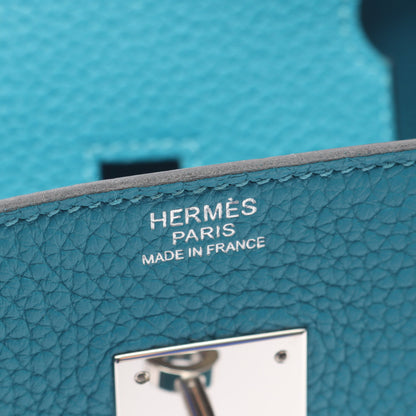 バーキン30 ブルーパオン ハンドバッグ トリヨンクレマンス エメラルドグリーン シルバー金具 □R刻印 エルメス