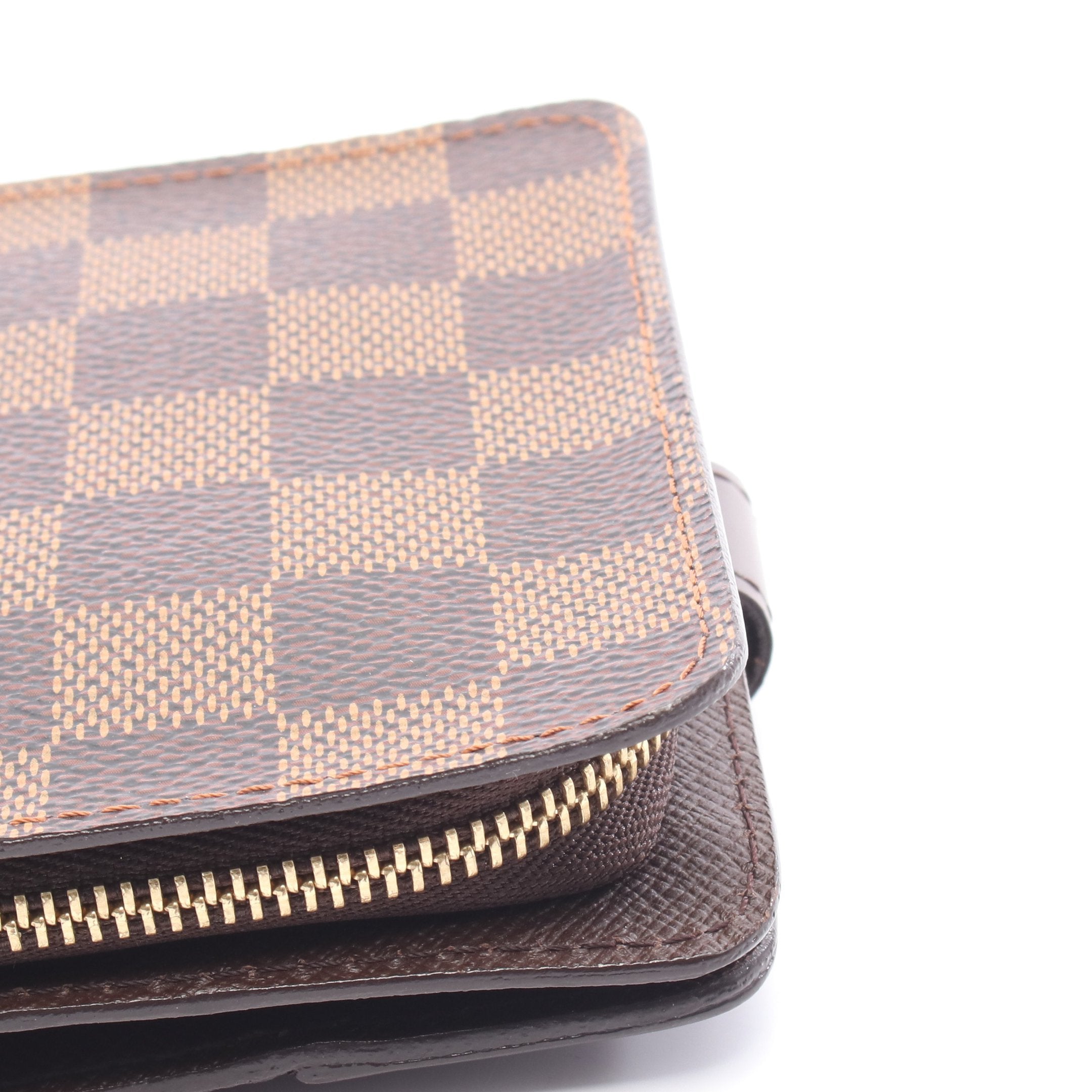 コンパクトジップ ダミエエベヌ 二つ折り財布 PVC レザー ブラウン