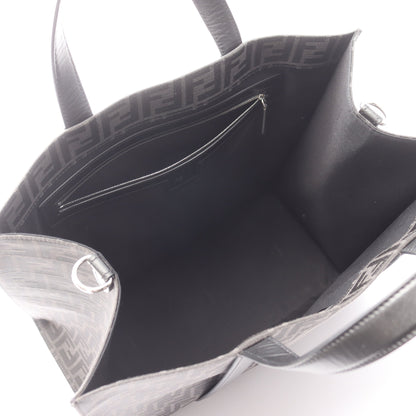 FFジャカード ハンドバッグ トートバッグ キャンバス レザー ブラック ダークグレー 2WAY フェンディ バッグ FENDI