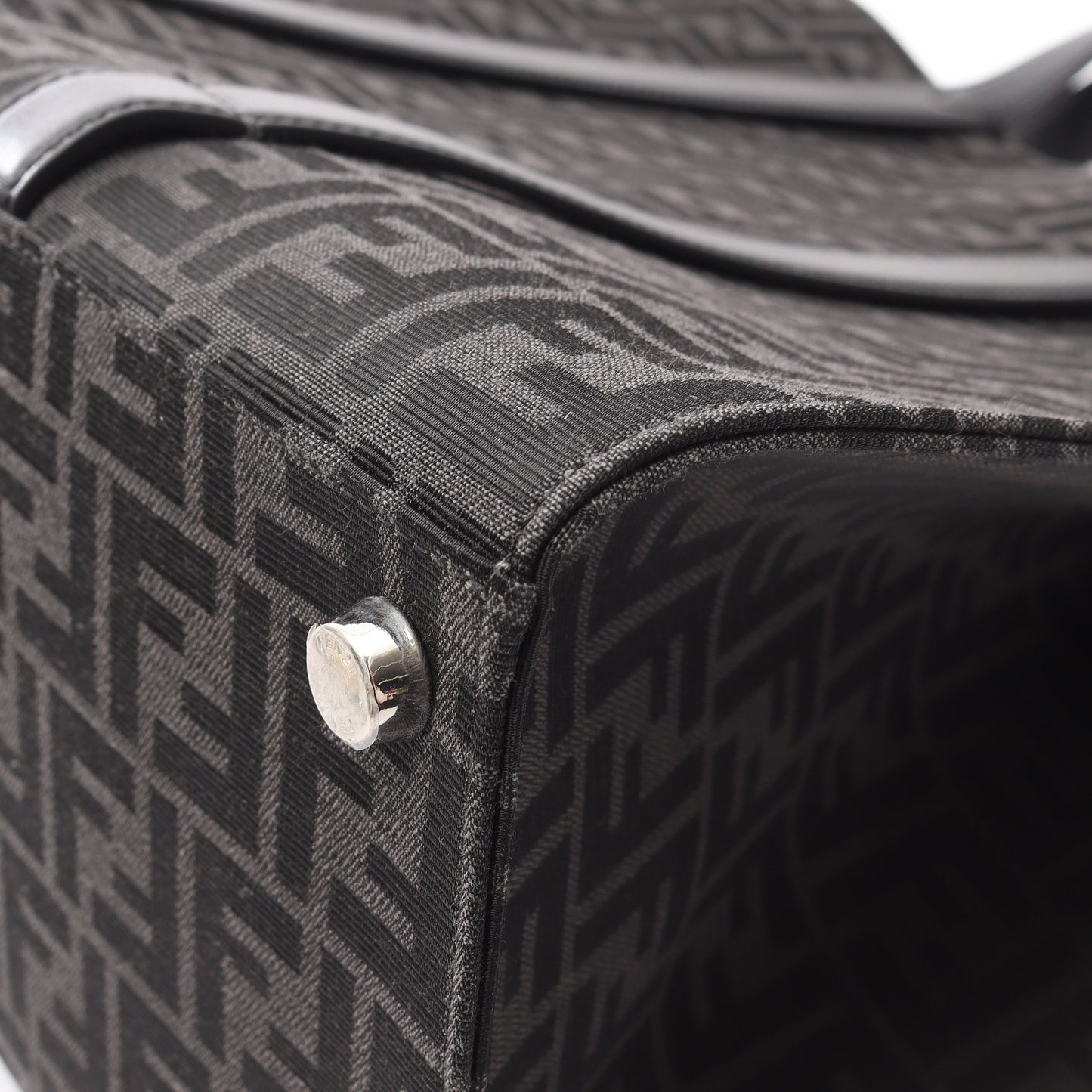 FFジャカード ハンドバッグ トートバッグ キャンバス レザー ブラック ダークグレー 2WAY フェンディ バッグ FENDI