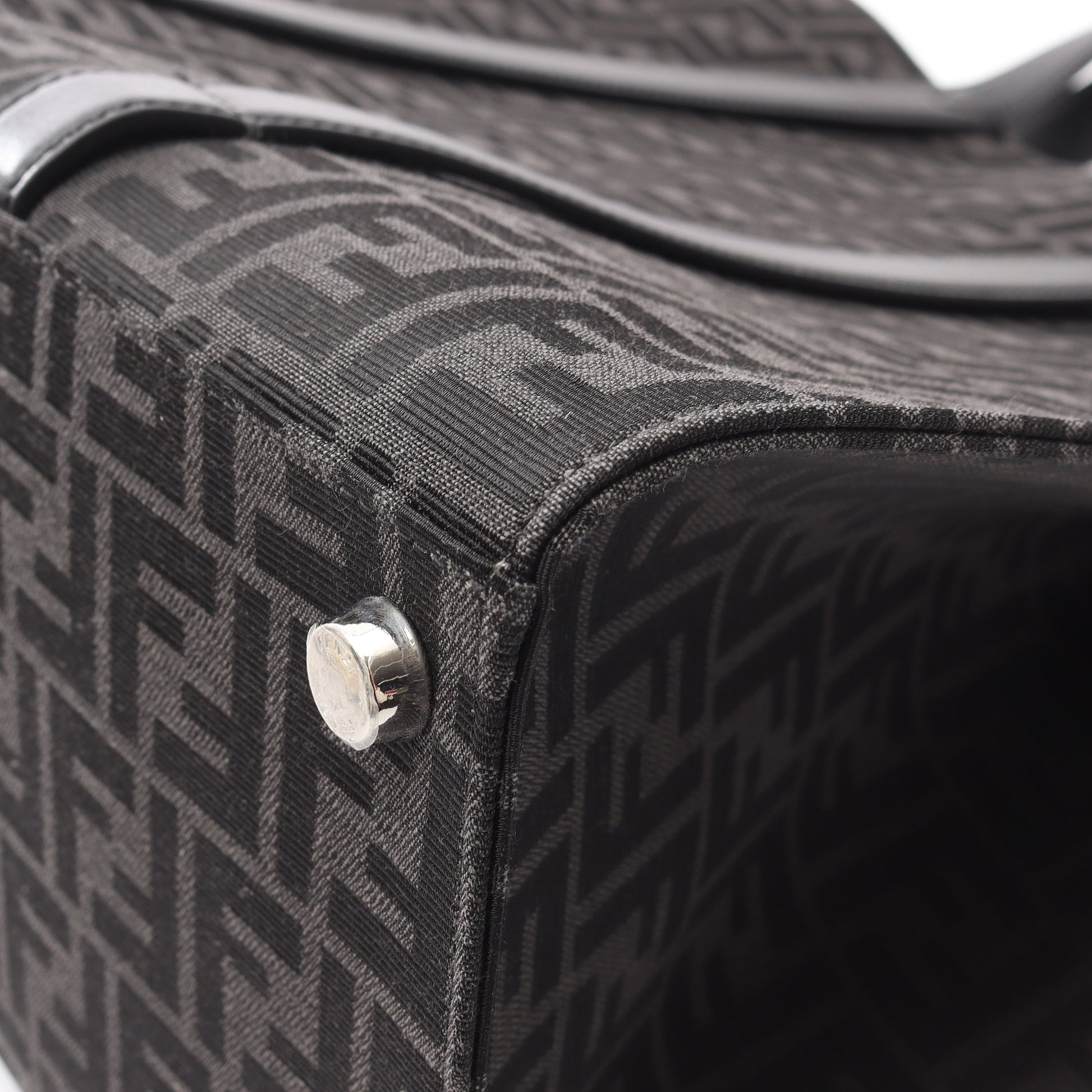 FFジャカード ハンドバッグ トートバッグ キャンバス レザー ブラック ダークグレー 2WAY フェンディ バッグ FENDI