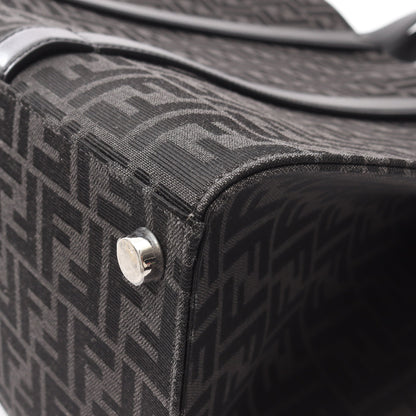 FFジャカード ハンドバッグ トートバッグ キャンバス レザー ブラック ダークグレー 2WAY フェンディ バッグ FENDI
