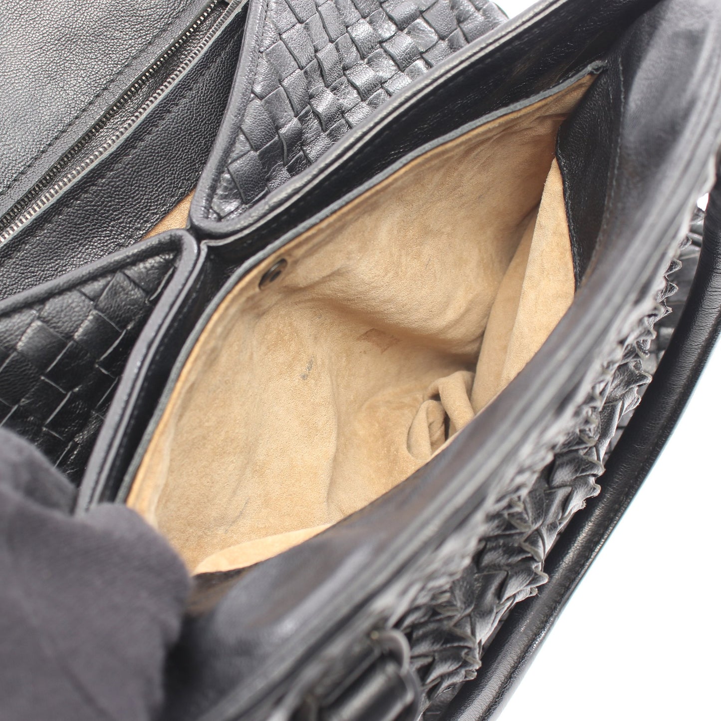 イントレチャート ハンドバッグ レザー ブラック ボッテガヴェネタ バッグ BOTTEGA VENETA