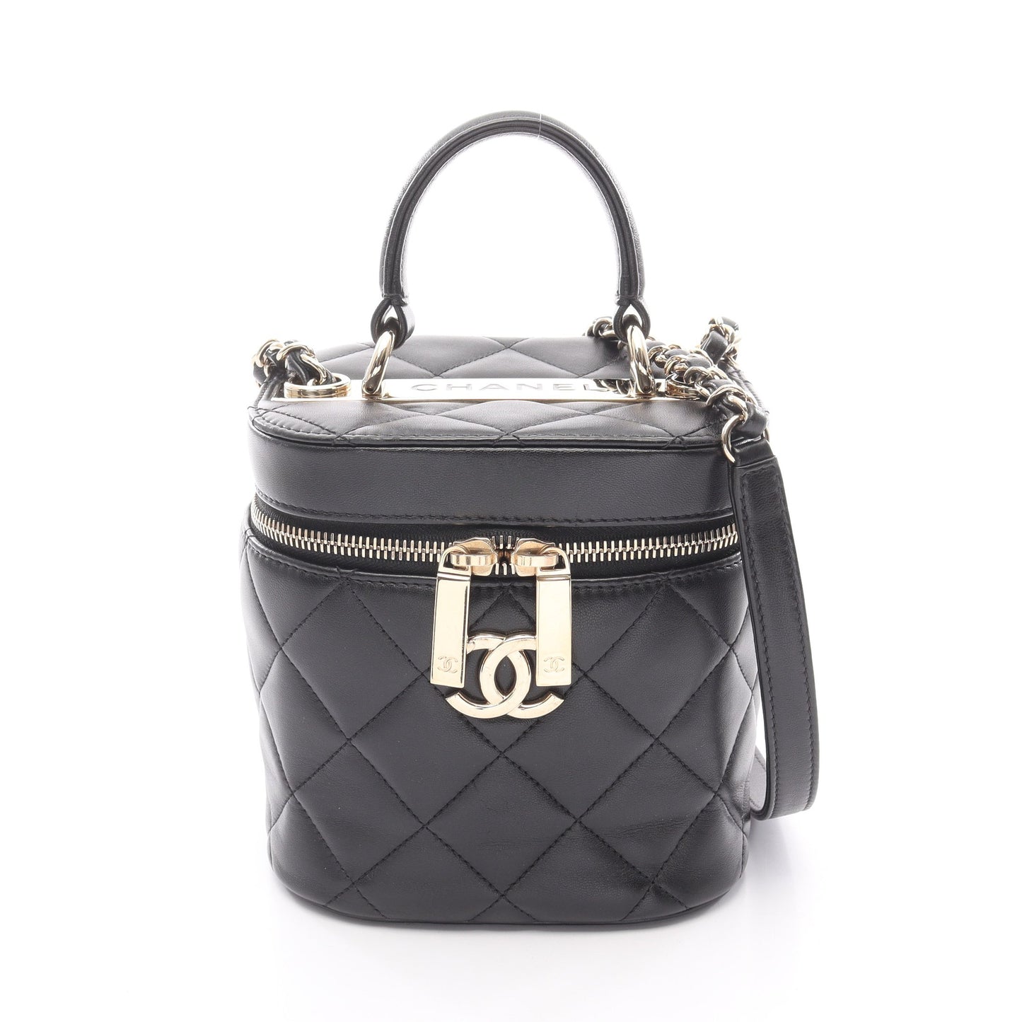 トレンディCC バニティバッグ チェーンショルダーバッグ ラムスキン ブラック ゴールド金具 シャネル バッグ CHANEL