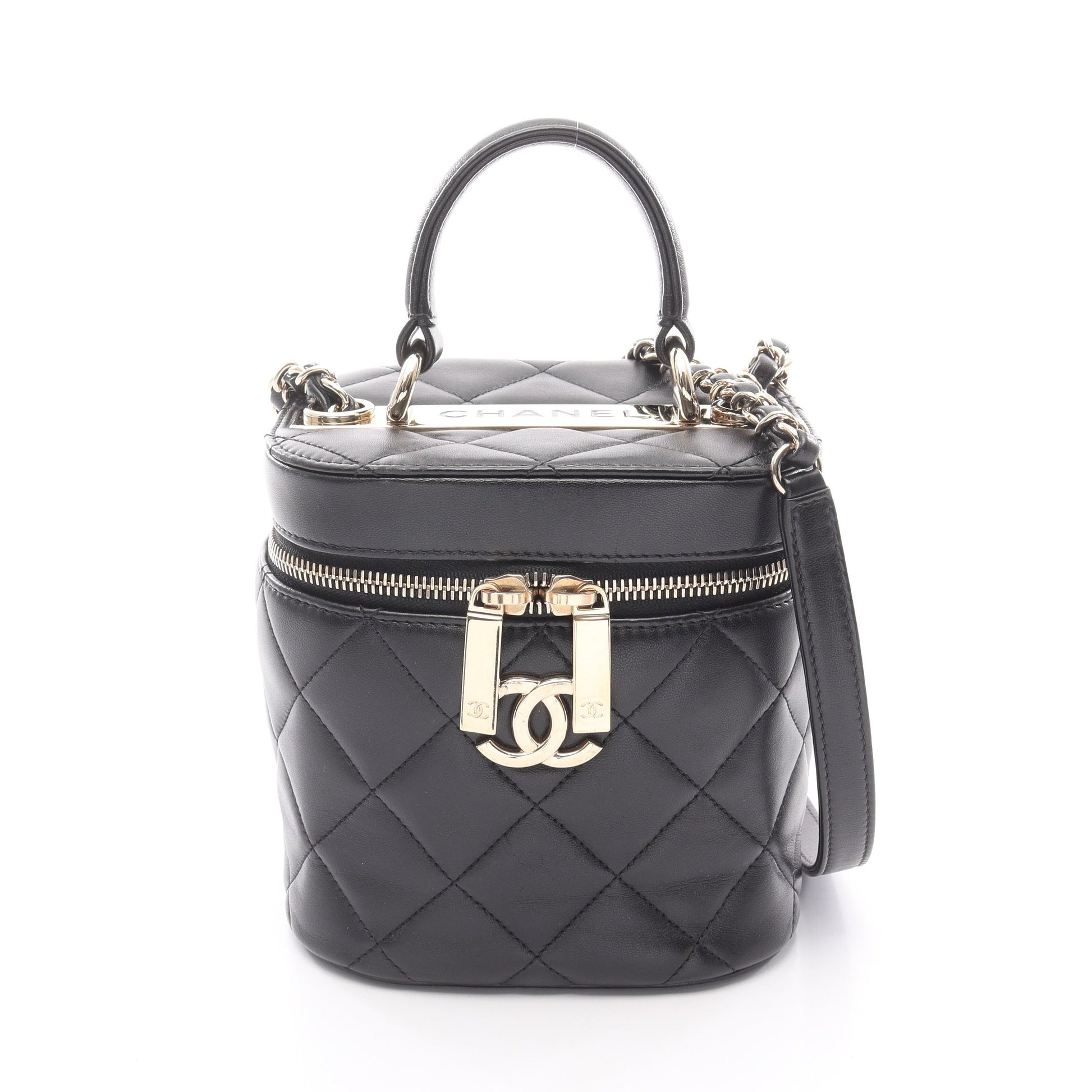 トレンディCC バニティバッグ チェーンショルダーバッグ ラムスキン ブラック ゴールド金具 シャネル バッグ CHANEL