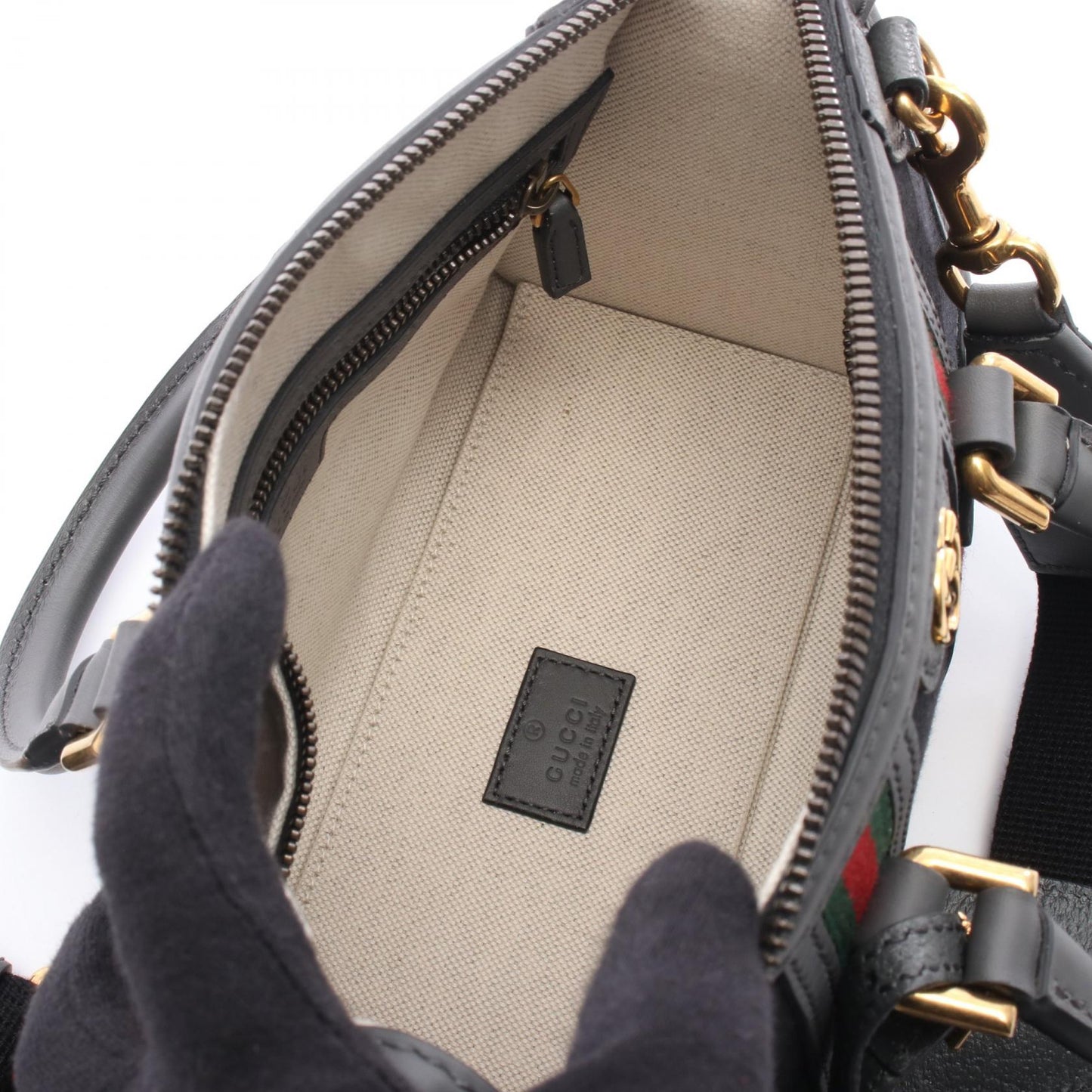 オフィディア GGキャンバス ハンドバッグ キャンバス レザー ブラック グレー 2WAY グッチ バッグ GUCCI