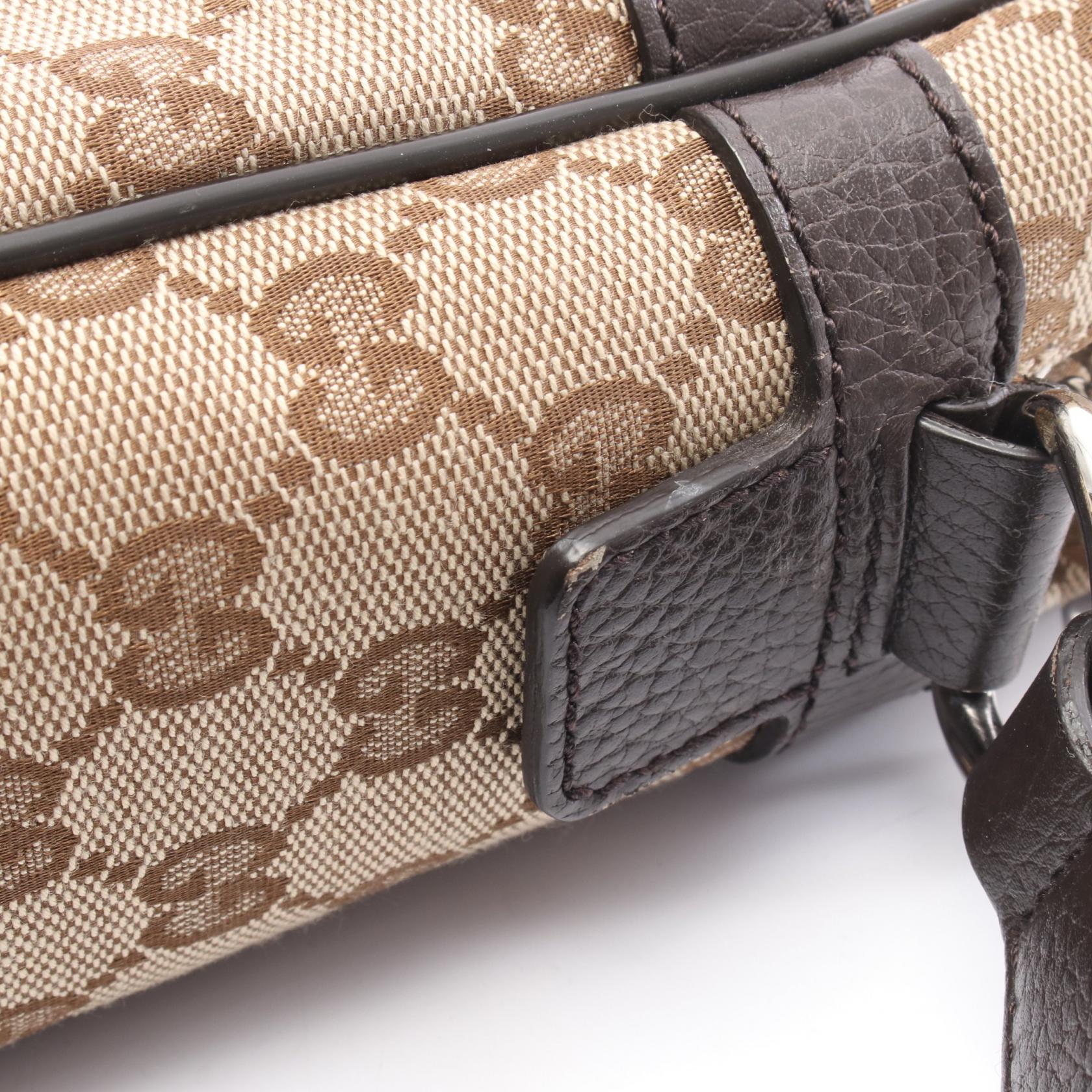 GGキャンバス ショルダーバッグ キャンバス レザー ベージュ ダークブラウン グッチ バッグ GUCCI