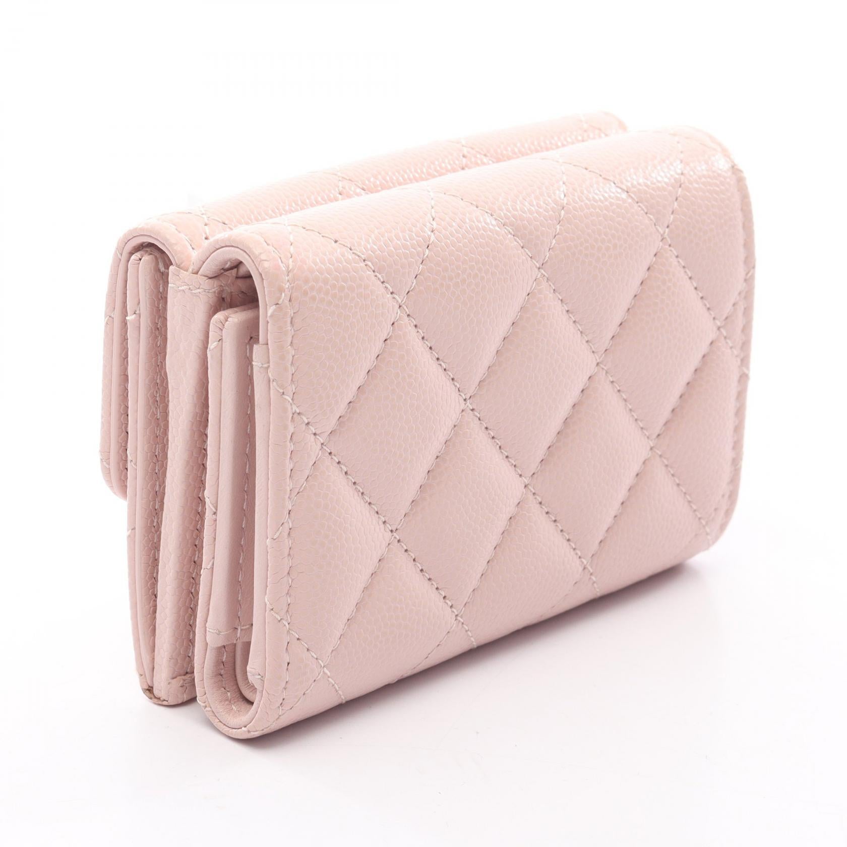 マトラッセ 三つ折り財布 キャビアスキン ライトピンク ゴールド金具 シャネル 財布・小物 CHANEL