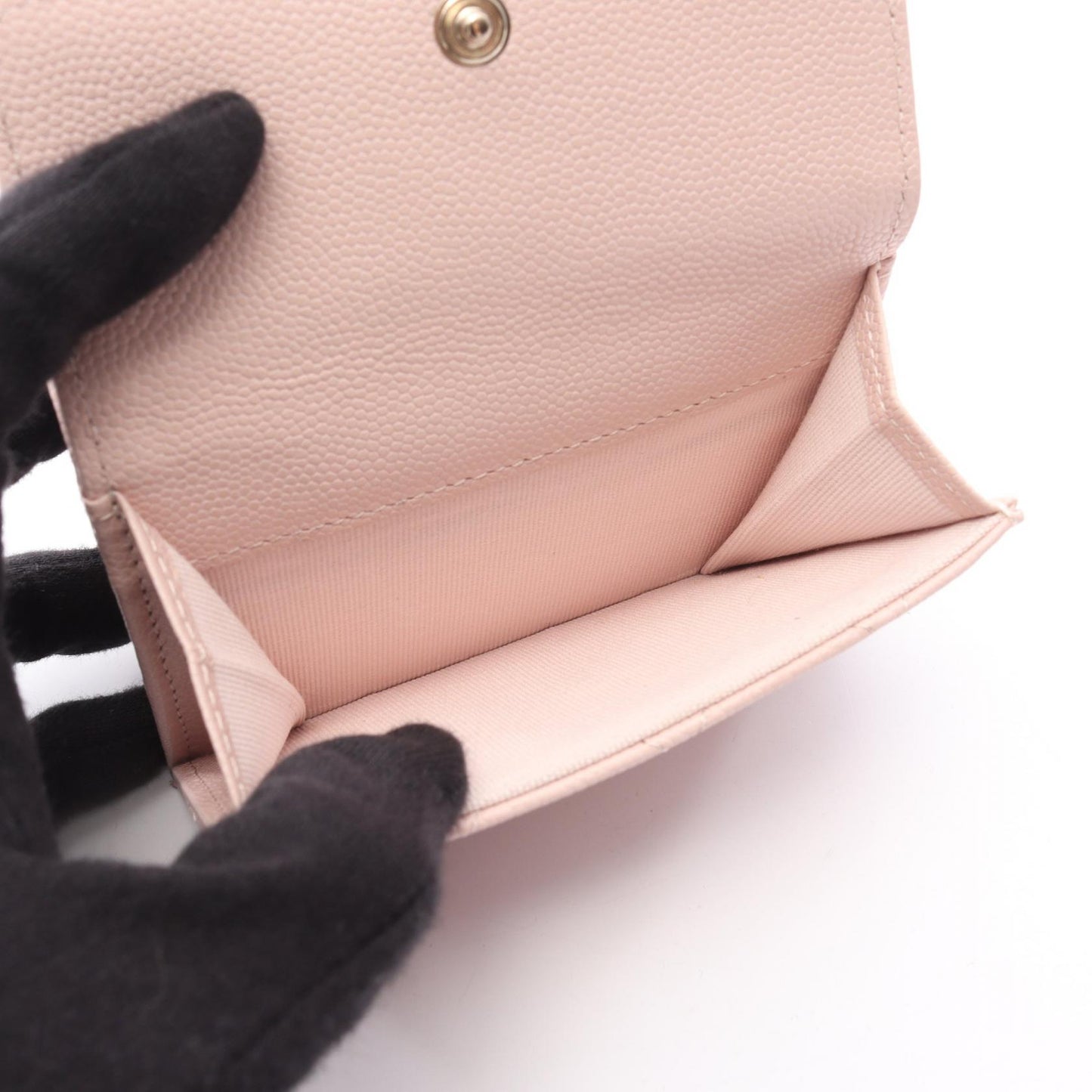 マトラッセ 三つ折り財布 キャビアスキン ライトピンク ゴールド金具 シャネル 財布・小物 CHANEL