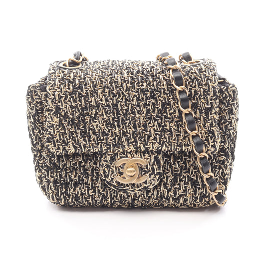 マトラッセ スモールフラップ チェーンショルダーバッグ ツイード ブラック ゴールド ゴールド金具 シャネル