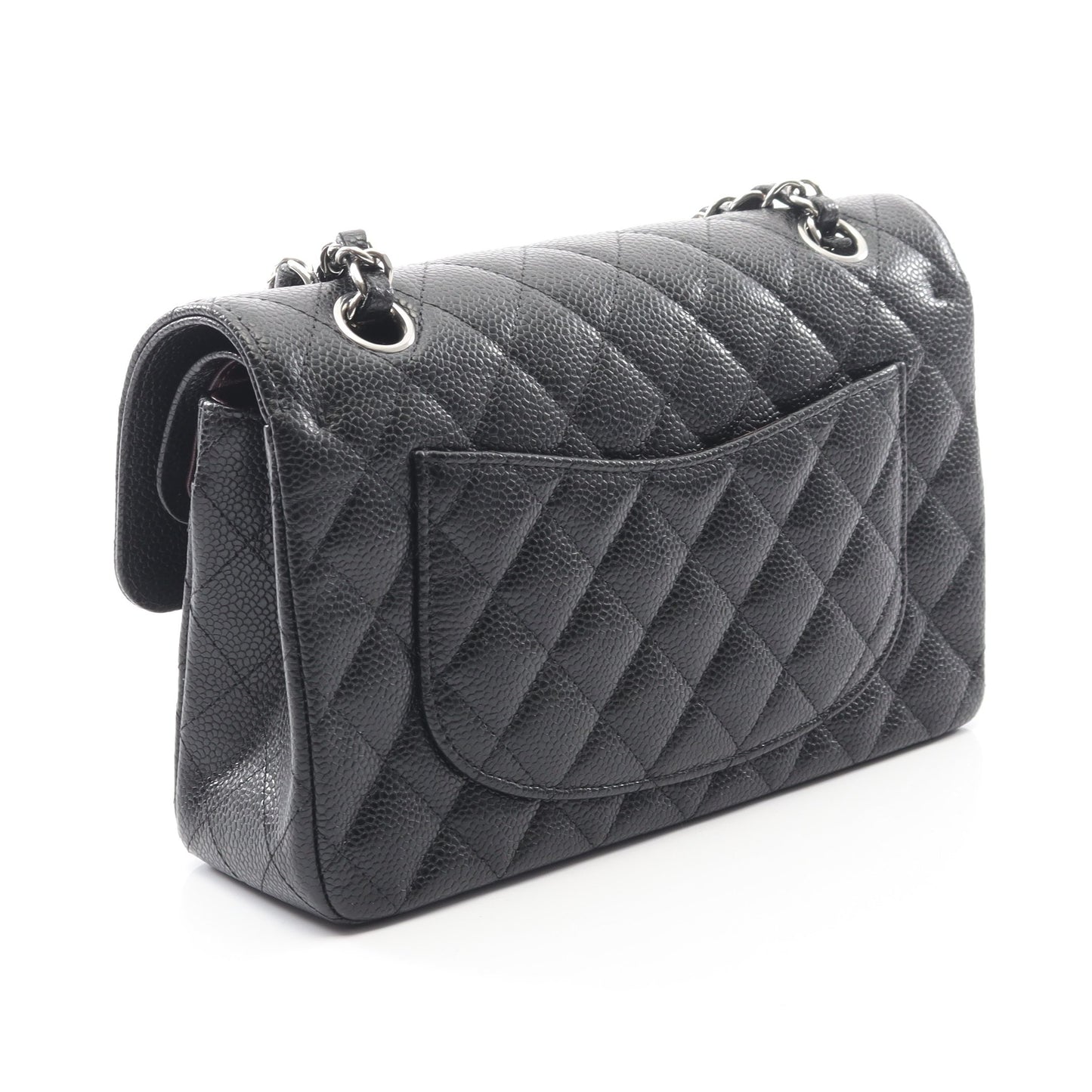 マトラッセ Wフラップ Wチェーンショルダーバッグ キャビアスキン ブラック シルバー金具 シャネル