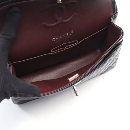 マトラッセ Wフラップ Wチェーンショルダーバッグ キャビアスキン ブラック シルバー金具 シャネル