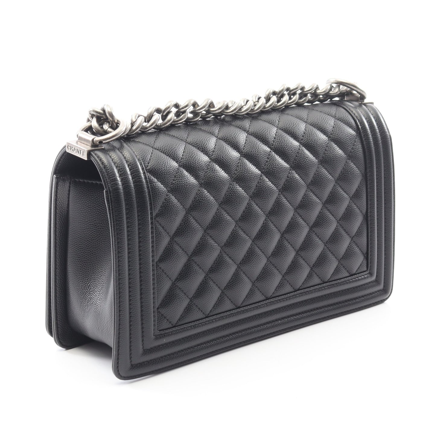 ボーイシャネル チェーンショルダーバッグ キャビアスキン ブラック アンティークシルバー金具 シャネル