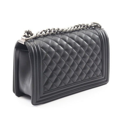 ボーイシャネル チェーンショルダーバッグ キャビアスキン ブラック アンティークシルバー金具 シャネル