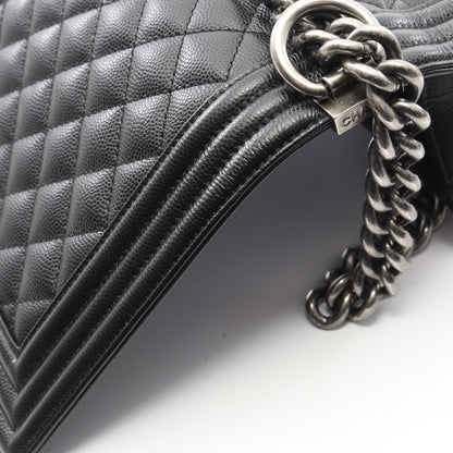 ボーイシャネル チェーンショルダーバッグ キャビアスキン ブラック アンティークシルバー金具 シャネル