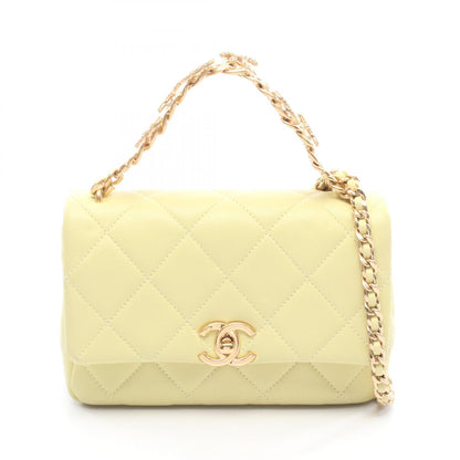 マトラッセ ココマーク チェーンショルダーバッグ レザー ライトイエロー ゴールド金具 シャネル バッグ CHANEL
