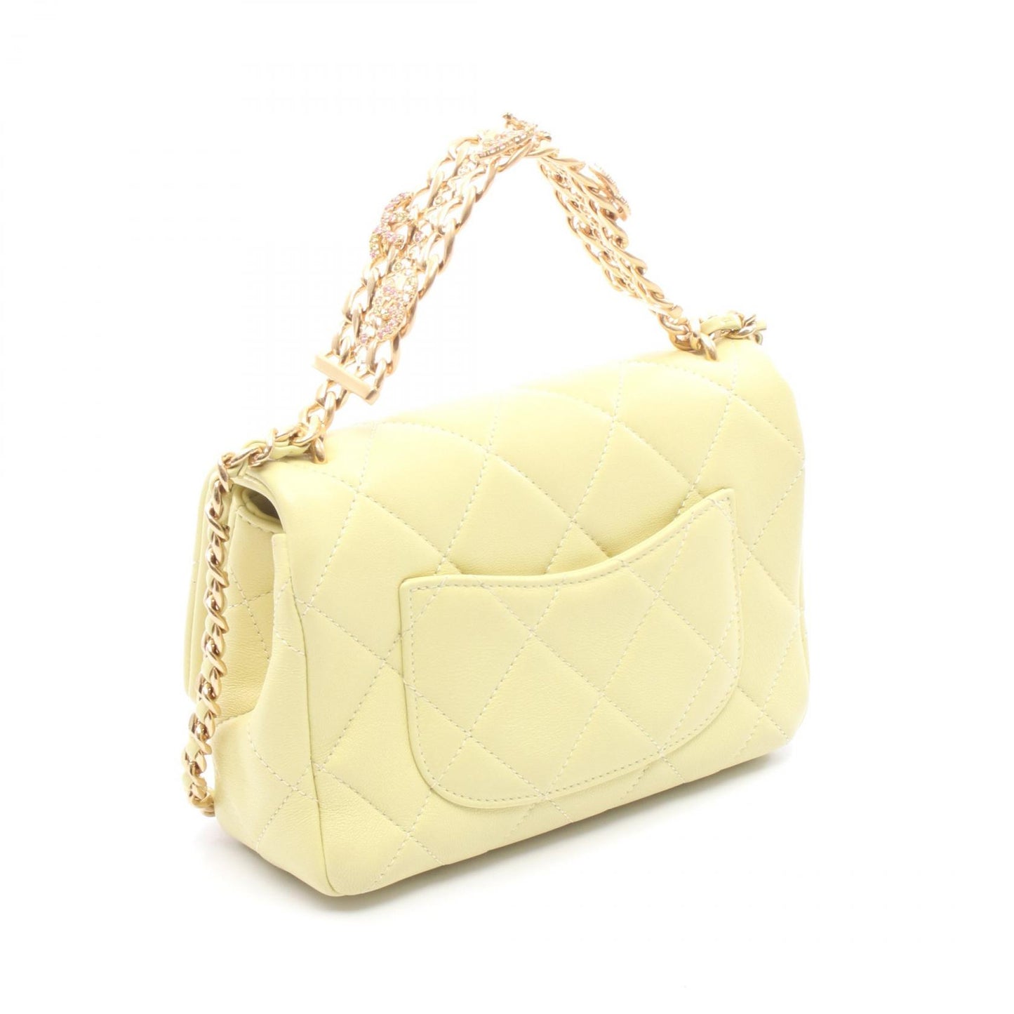 マトラッセ ココマーク チェーンショルダーバッグ レザー ライトイエロー ゴールド金具 シャネル バッグ CHANEL