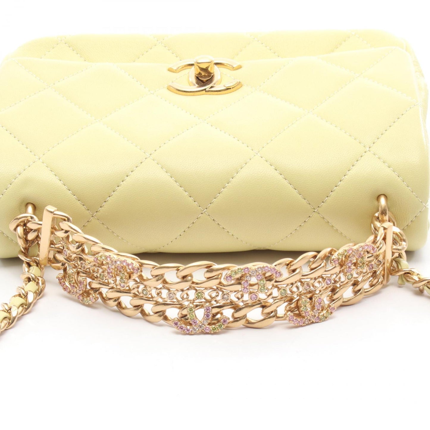 マトラッセ ココマーク チェーンショルダーバッグ レザー ライトイエロー ゴールド金具 シャネル バッグ CHANEL