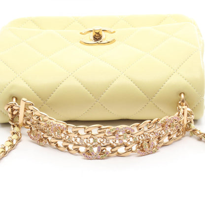 マトラッセ ココマーク チェーンショルダーバッグ レザー ライトイエロー ゴールド金具 シャネル バッグ CHANEL