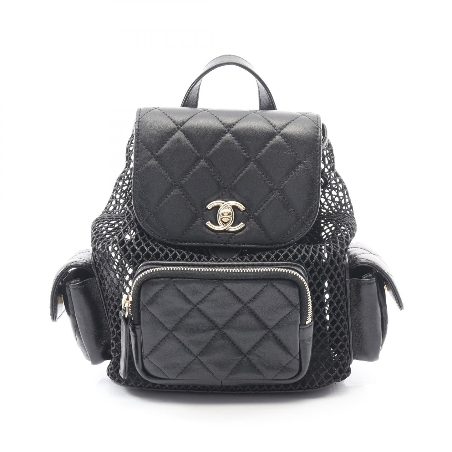 マトラッセ バックパック リュックサック ラムスキン ブラック ゴールド金具 メッシュ シャネル バッグ CHANEL