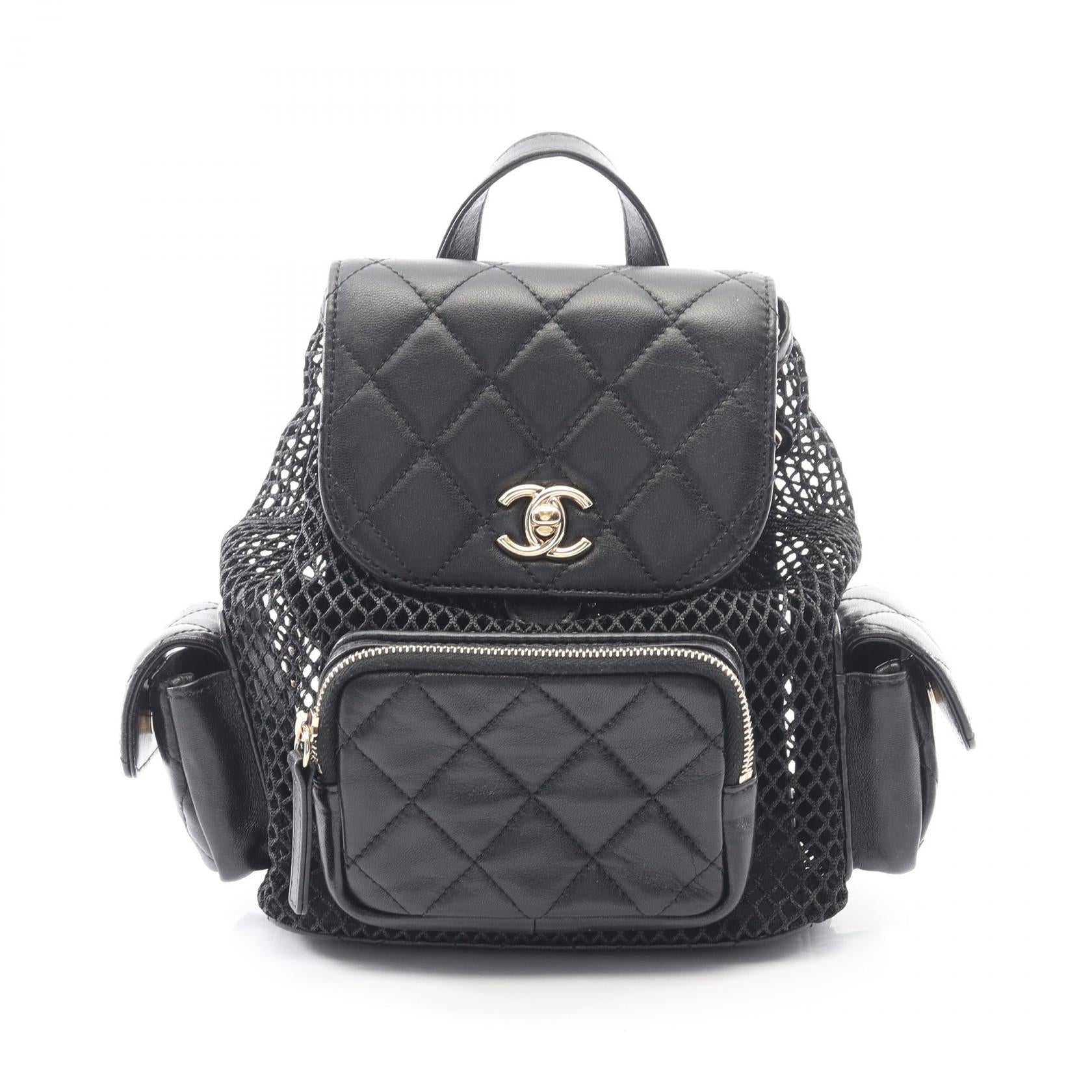 マトラッセ バックパック リュックサック ラムスキン ブラック ゴールド金具 メッシュ シャネル バッグ CHANEL