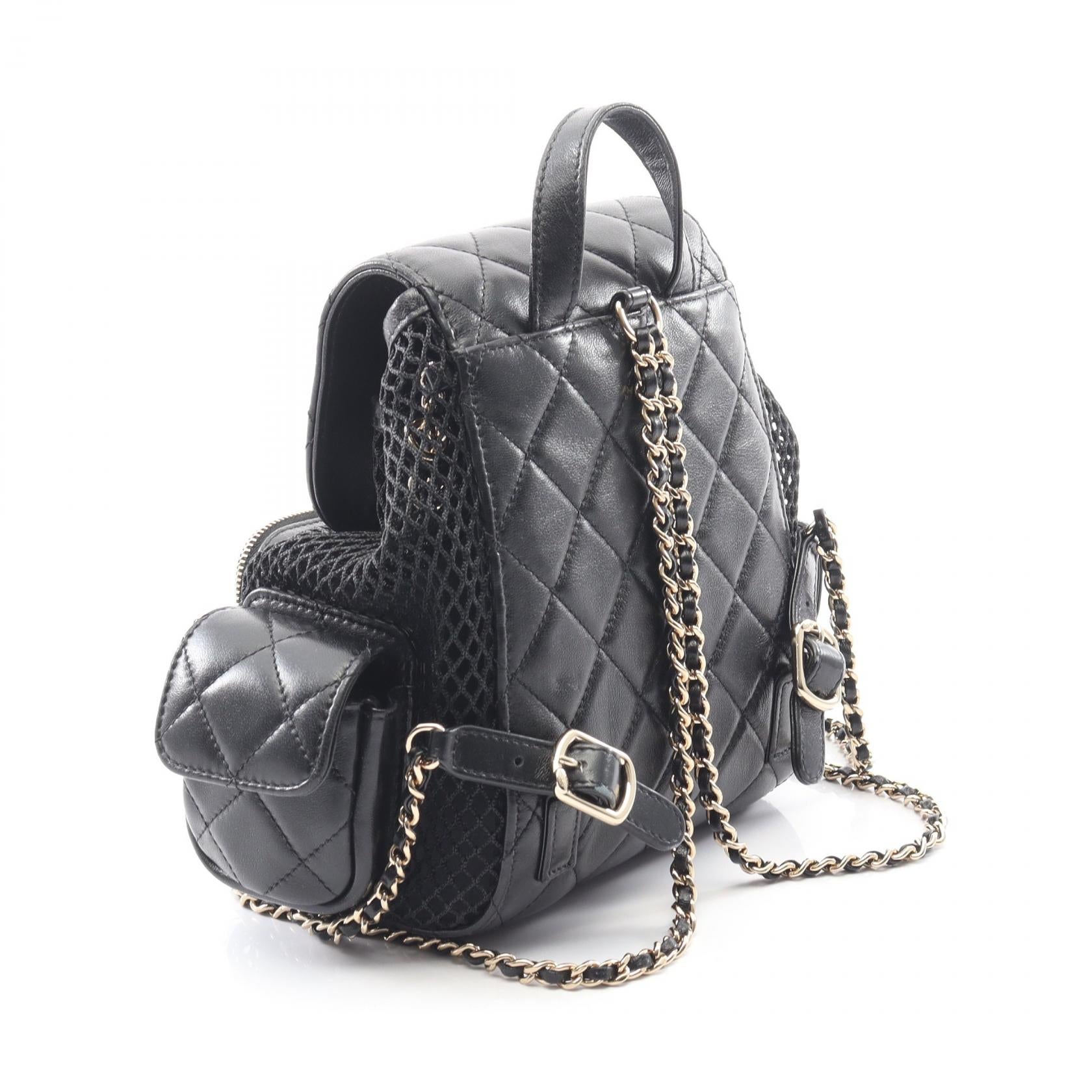 マトラッセ バックパック リュックサック ラムスキン ブラック ゴールド金具 メッシュ シャネル バッグ CHANEL