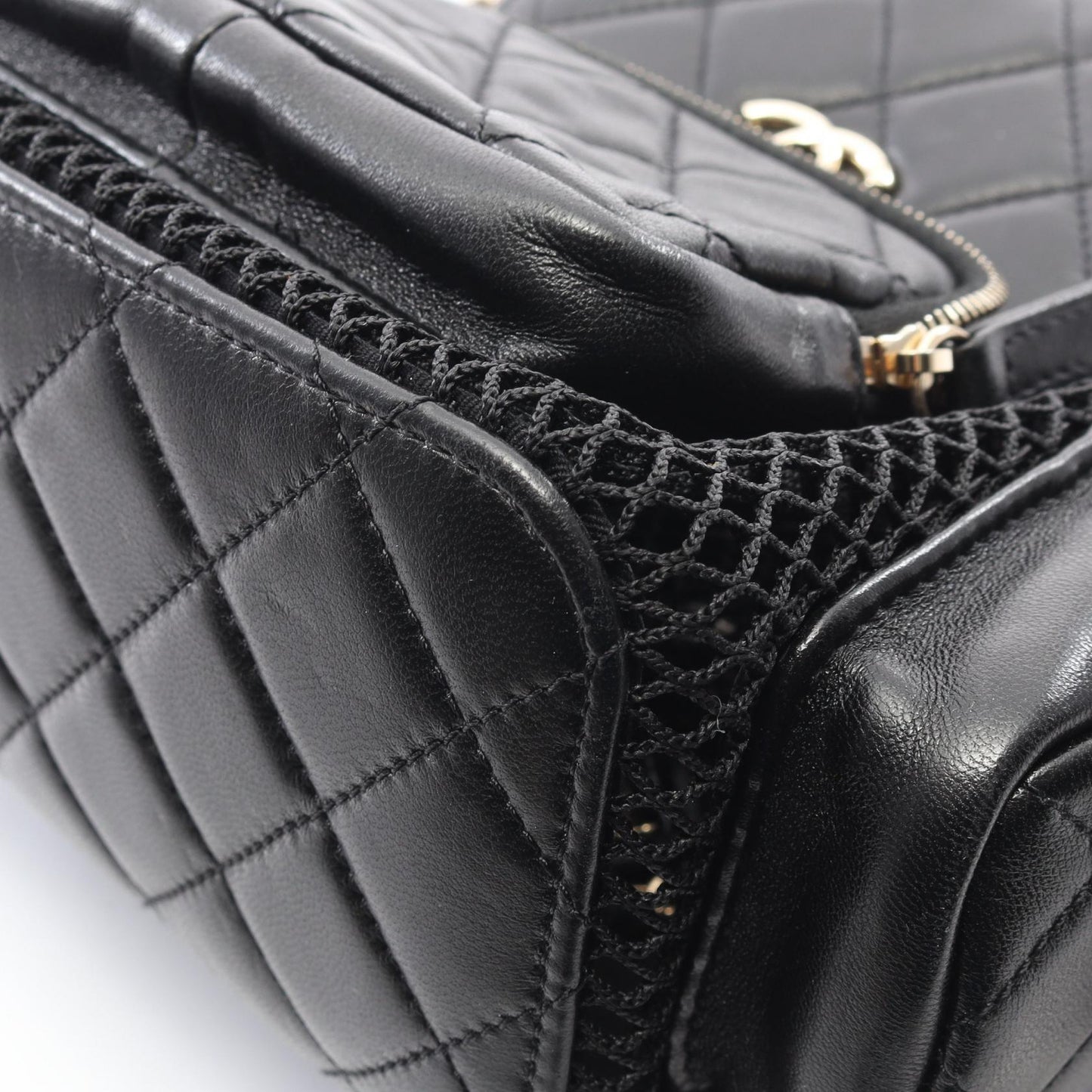 マトラッセ バックパック リュックサック ラムスキン ブラック ゴールド金具 メッシュ シャネル バッグ CHANEL