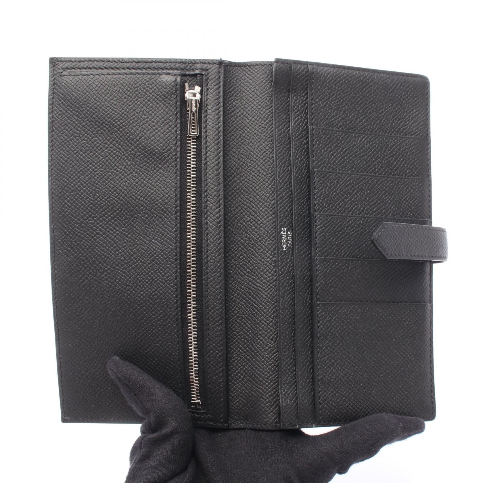 ベアンスフレ 二つ折り長財布 ヴォーエプソン ブラック ブラック金具 U刻印 エルメス 財布・小物 HERMES