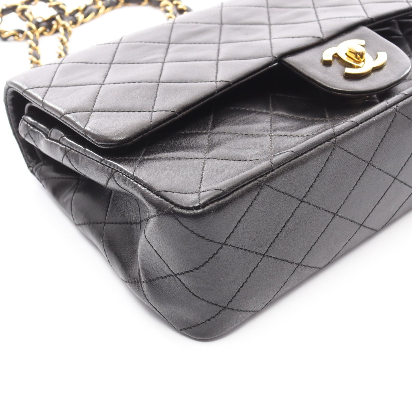 マトラッセ Wフラップ Wチェーンショルダーバッグ ラムスキン ブラック ゴールド金具 シャネル バッグ CHANEL