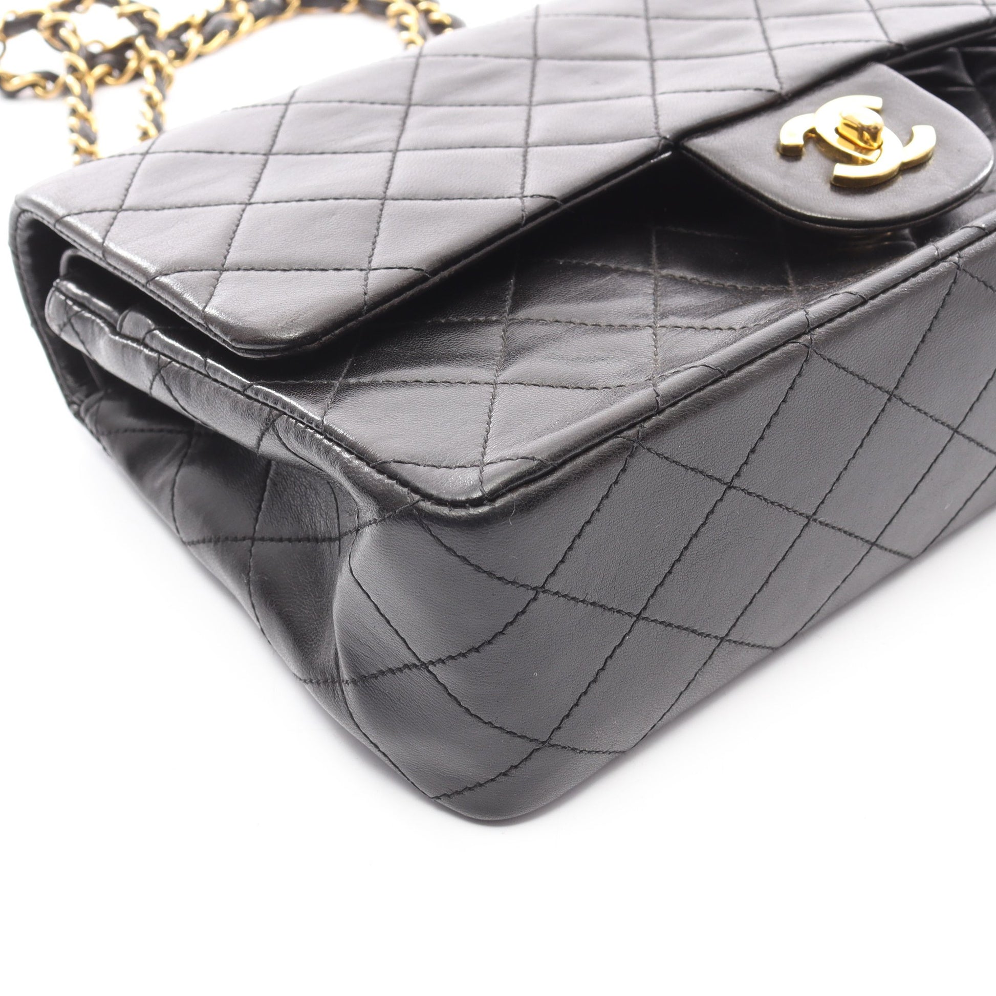マトラッセ Wフラップ Wチェーンショルダーバッグ ラムスキン ブラック ゴールド金具 シャネル バッグ CHANEL