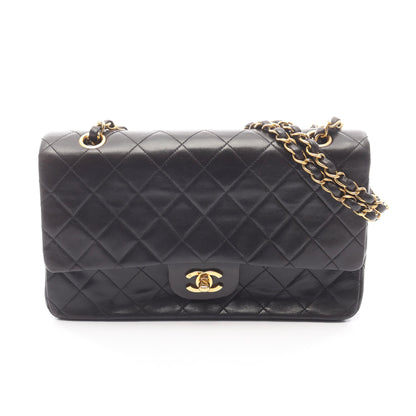 マトラッセ Wフラップ Wチェーンショルダーバッグ ラムスキン ブラック ゴールド金具 シャネル バッグ CHANEL