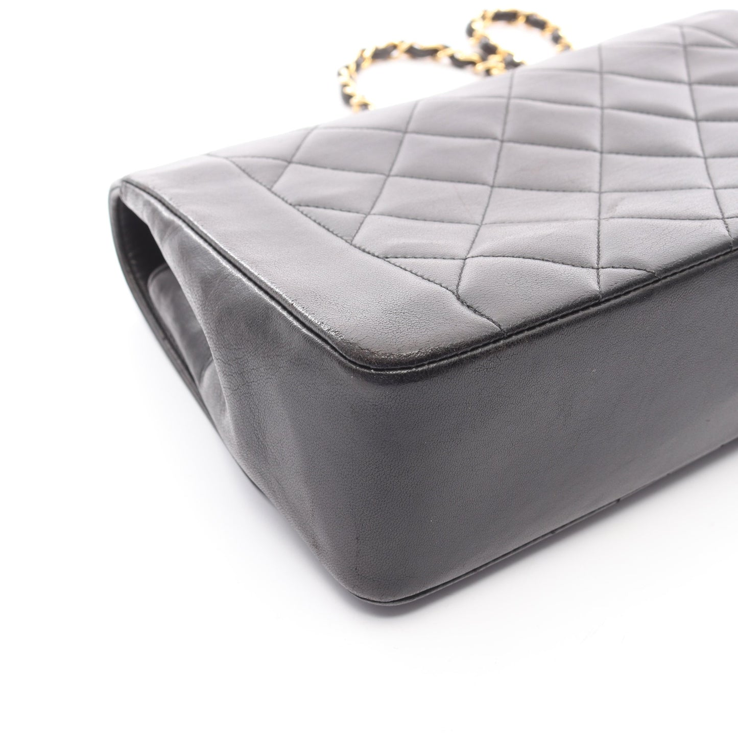 マトラッセ ダイアナフラップ チェーンショルダーバッグ ラムスキン ブラック ゴールド金具 シャネル バッグ CHANEL
