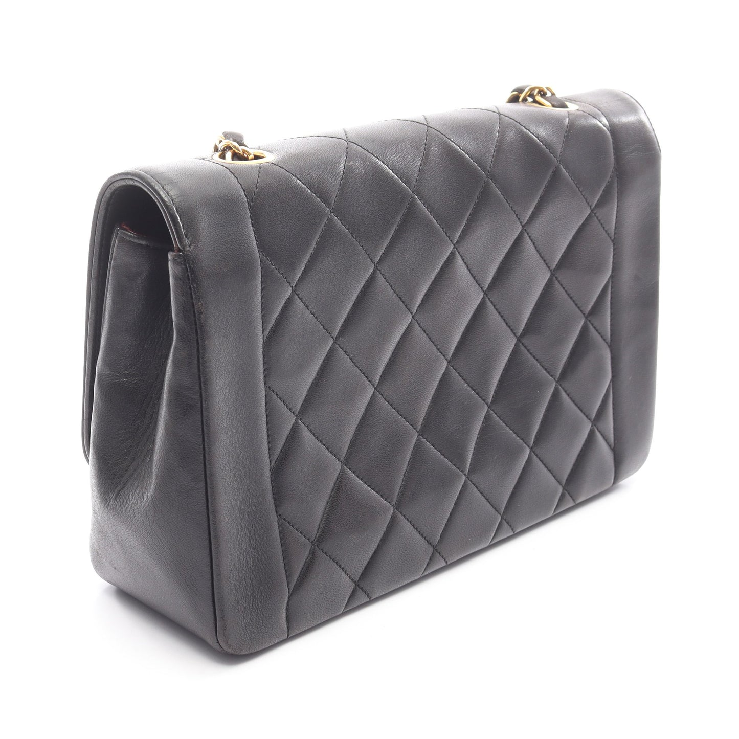 マトラッセ ダイアナフラップ チェーンショルダーバッグ ラムスキン ブラック ゴールド金具 シャネル バッグ CHANEL