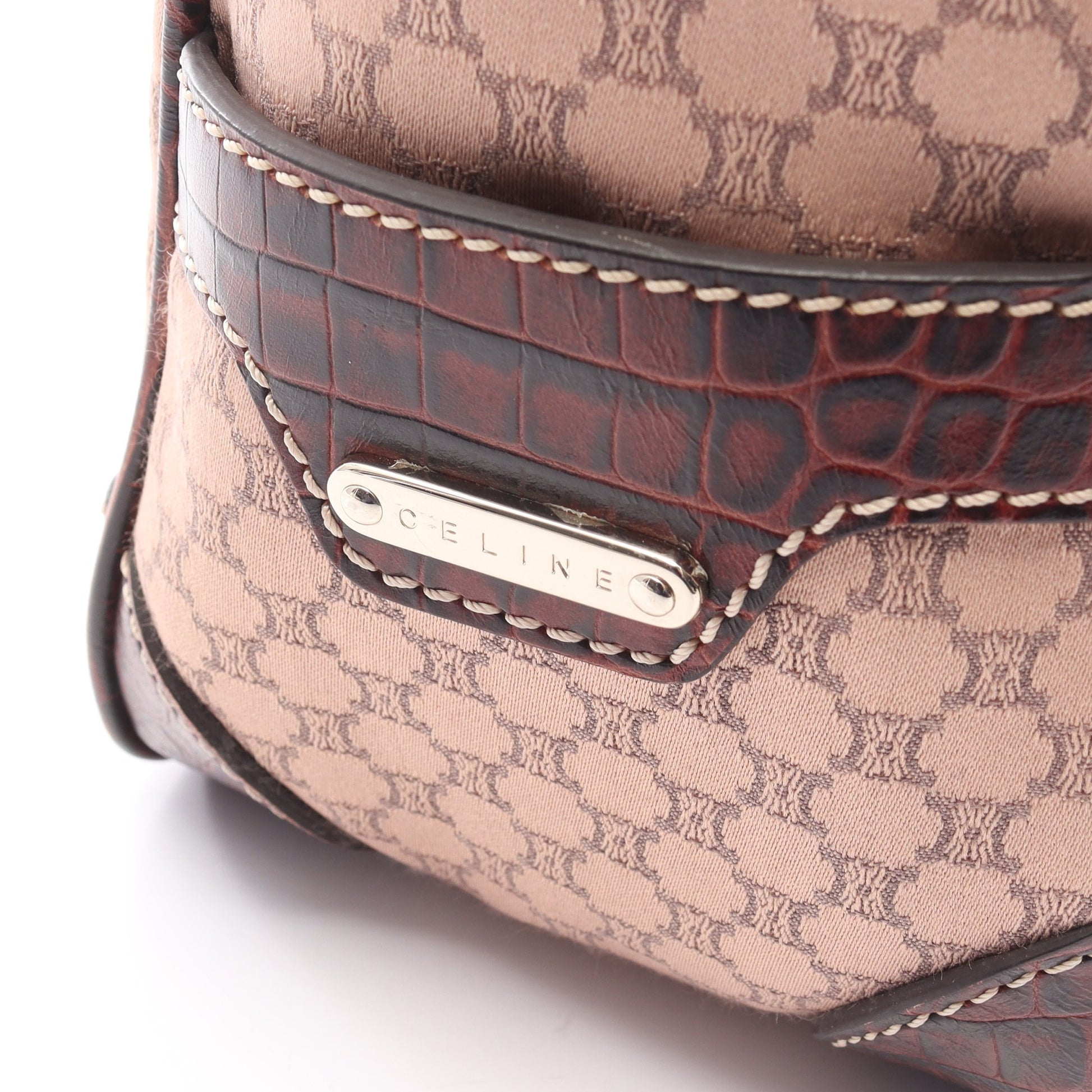 ブギーバッグ マカダム ハンドバッグ キャンバス レザー ピンクベージュ ダークブラウン 型押し セリーヌ バッグ CELINE