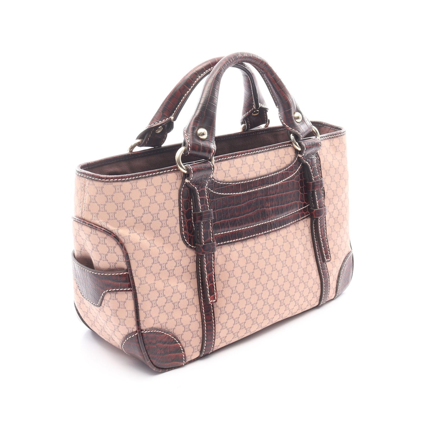 ブギーバッグ マカダム ハンドバッグ キャンバス レザー ピンクベージュ ダークブラウン 型押し セリーヌ バッグ CELINE