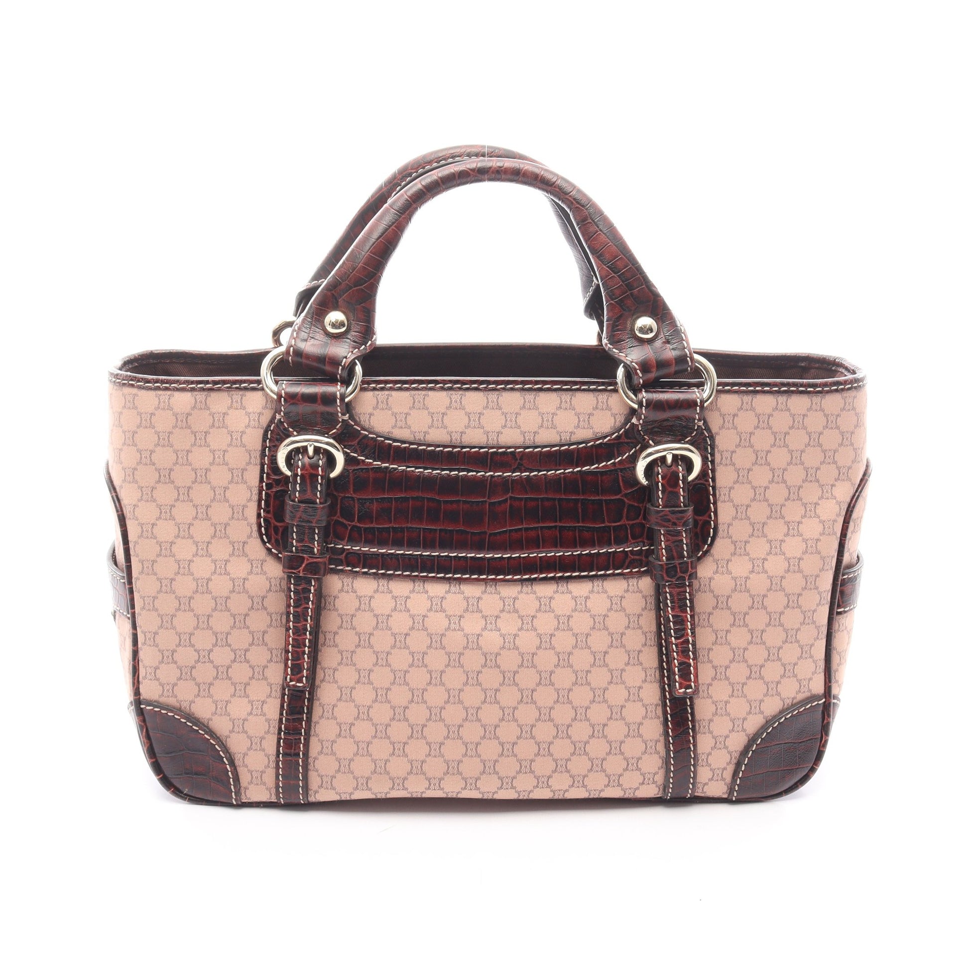 ブギーバッグ マカダム ハンドバッグ キャンバス レザー ピンクベージュ ダークブラウン 型押し セリーヌ バッグ CELINE