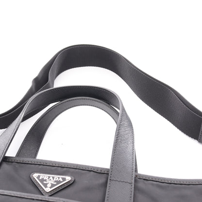 ハンドバッグ ナイロン サフィアーノレザー ブラック 三角プレート 2WAY プラダ バッグ PRADA