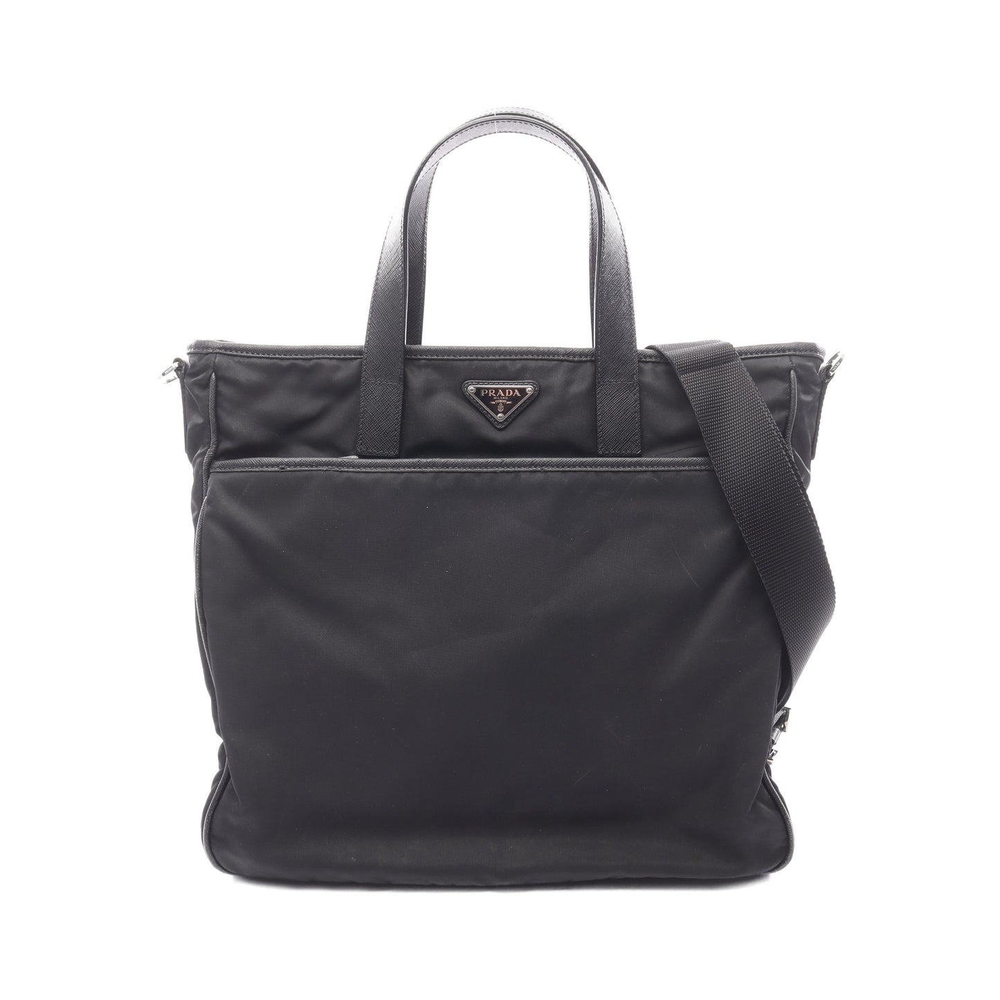 ハンドバッグ ナイロン サフィアーノレザー ブラック 三角プレート 2WAY プラダ バッグ PRADA